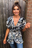 Black Tropical Wrap Top