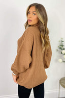 Tan High Neck Knitted Jumper