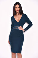 Teal Crochet Detail Bodycon Midi Dress