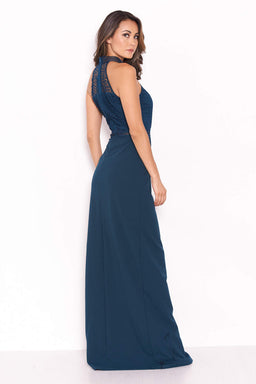 Teal Crochet Top High Neck Maxi Dress