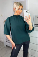 Teal Elasticated Neck Puff Sleeve Blouse