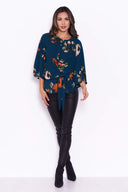 Teal Floral Flared Sleeve Top