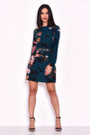 Teal Floral Crochet Waist Dress