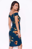 Teal Floral Midi Wrap Dress