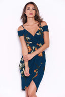 Teal Floral Midi Wrap Dress