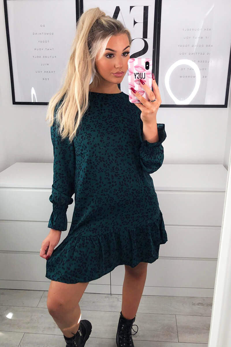 Teal Frill Hem Shift Dress