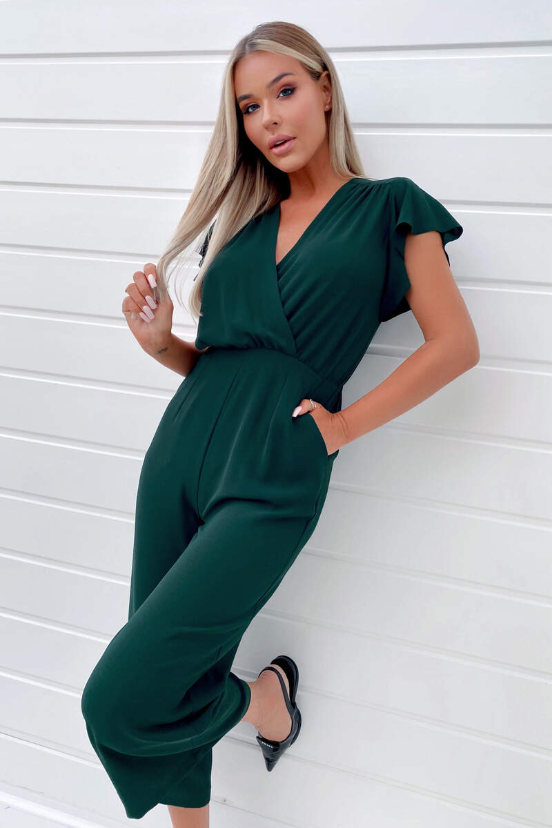 Teal Frill Sleeve Wrap Jumpsuit
