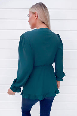 Teal Frill Wrap Top