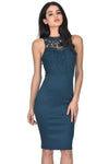 Teal High Neck Crochet Bodycon Dress