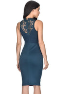 Teal High Neck Crochet Bodycon Dress