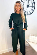 Teal Knot Front Long Sleeve Jumpsuit