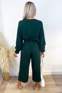 Teal Knot Front Long Sleeve Jumpsuit