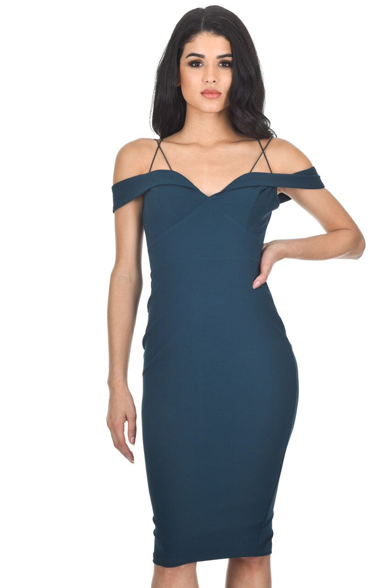 Teal Off The Shoulder Bodycon dress