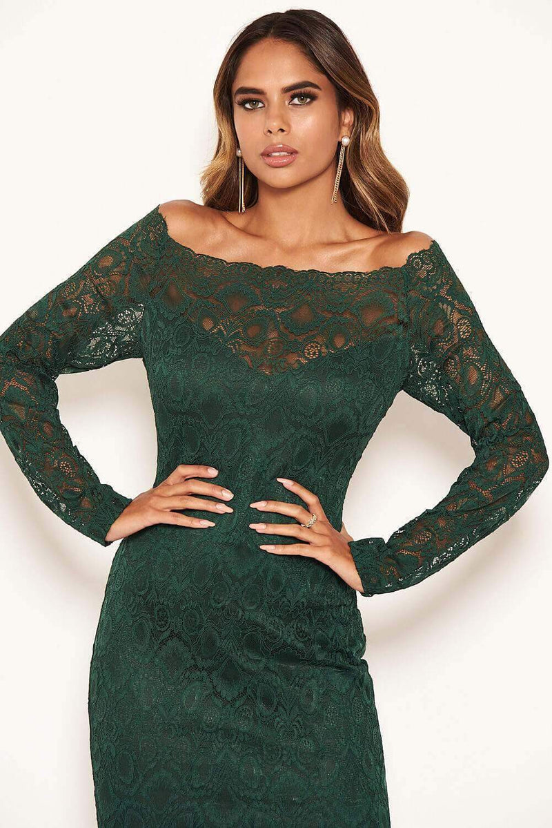 Teal Off The Shoulder Lace Dress