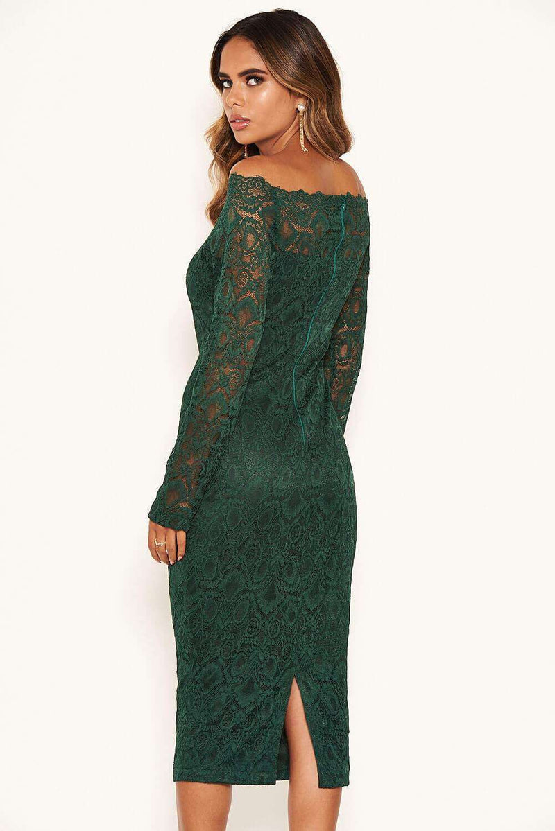 Teal Off The Shoulder Lace Dress