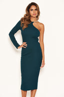 Teal One Shoulder Midi Dress With Chain Detail
