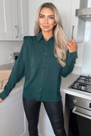 Teal Padded Pleated Shoulder Button Up Shirt