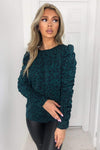 Teal Printed Ruched Long Sleeve Top
