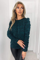 Teal Printed Ruched Long Sleeve Top