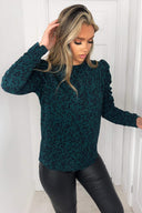 Teal Printed Ruched Long Sleeve Top