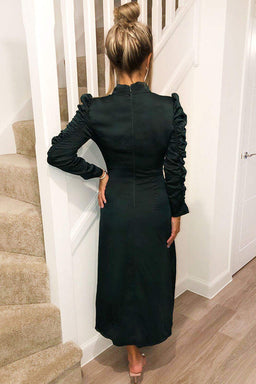 Teal Ruched Sleeve Split Leg Dress