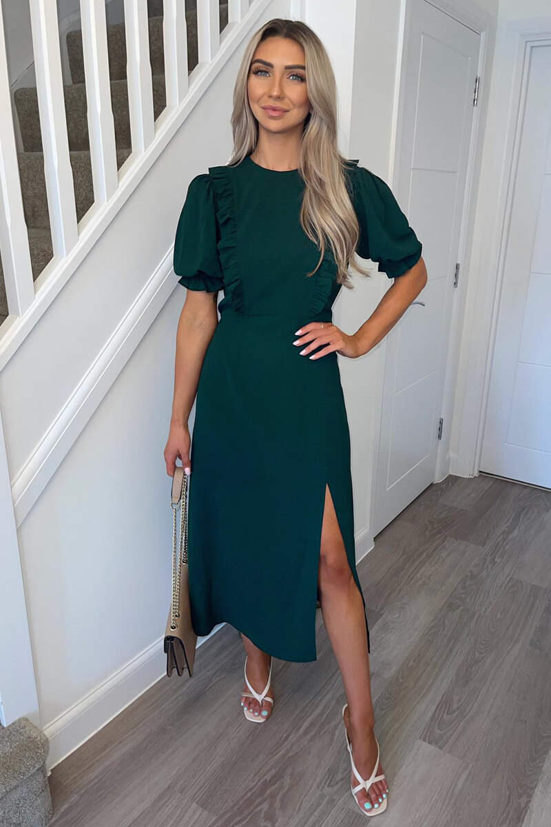 Teal Ruffle Split Leg Midi Dress AX Paris Teal Ruffle Split Leg Midi Dress AX Paris