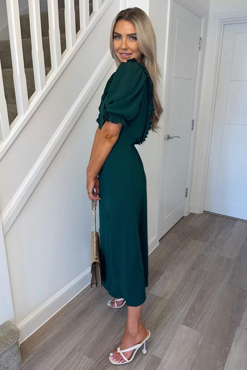 Teal Ruffle Split Leg Midi Dress