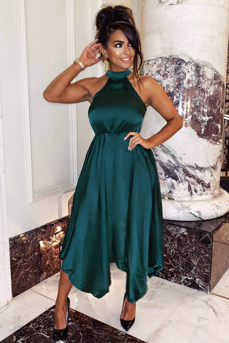 Teal Satin Sleeveless Maxi Dress