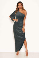 Teal Sparkle One Shoulder Dress