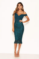 Teal Strappy Lace Skirt Frill Hem Dress