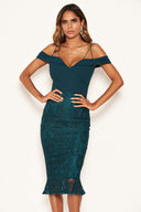 Teal Strappy Lace Skirt Frill Hem Dress