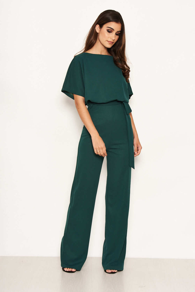 Teal Tie Waist Jumpsuit