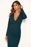 Teal Wrap Bodycon Ruched Dress