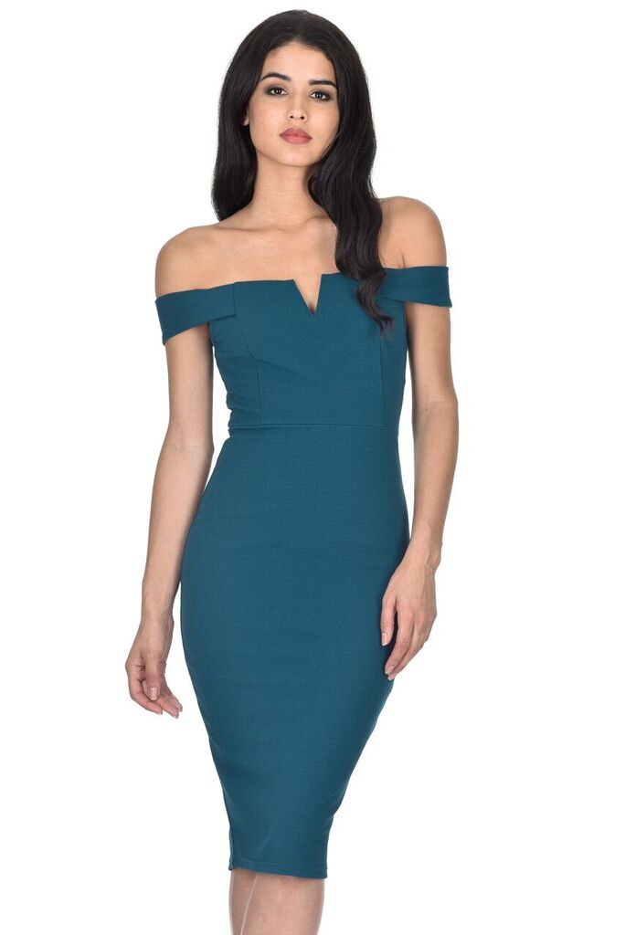Teal Bardot Bodycon Dress AX Paris