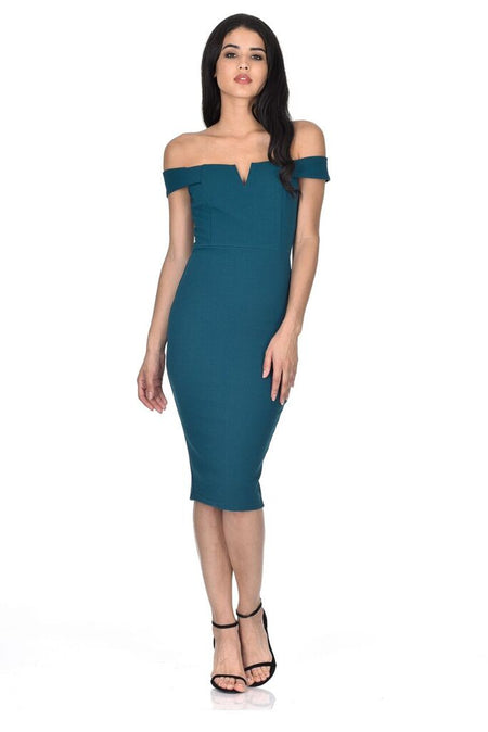 Teal Bardot Bodycon Dress