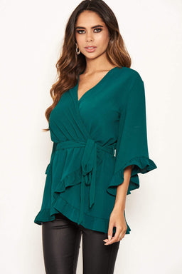 Teal Frill Wrap Top