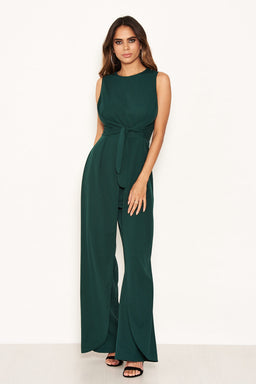Teal Knot Front Wide Leg Jumpsuit
