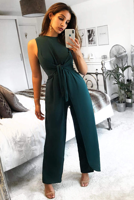 Teal Knot Front Wide Leg Jumpsuit