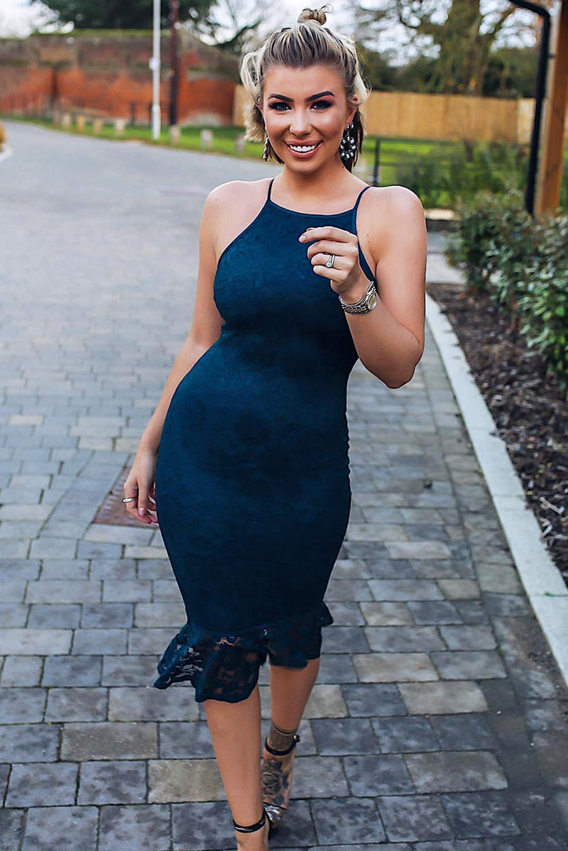 Teal Lace Fishtail Midi Dress – AX Paris Teal Lace Fishtail Midi Dress – AX Paris