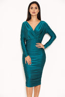 Teal Ruched Wrap Dress