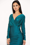 Teal Ruched Wrap Dress