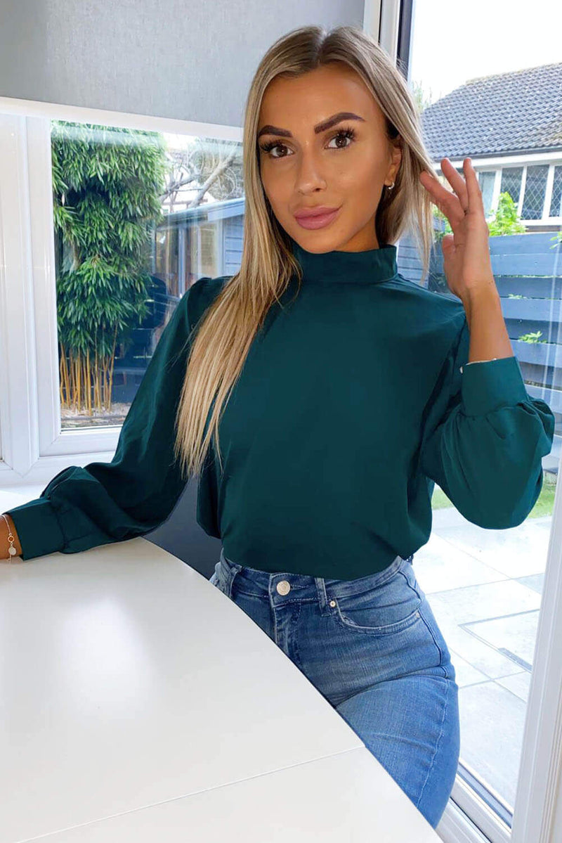 Teal Wide Sleeve Cuff Top