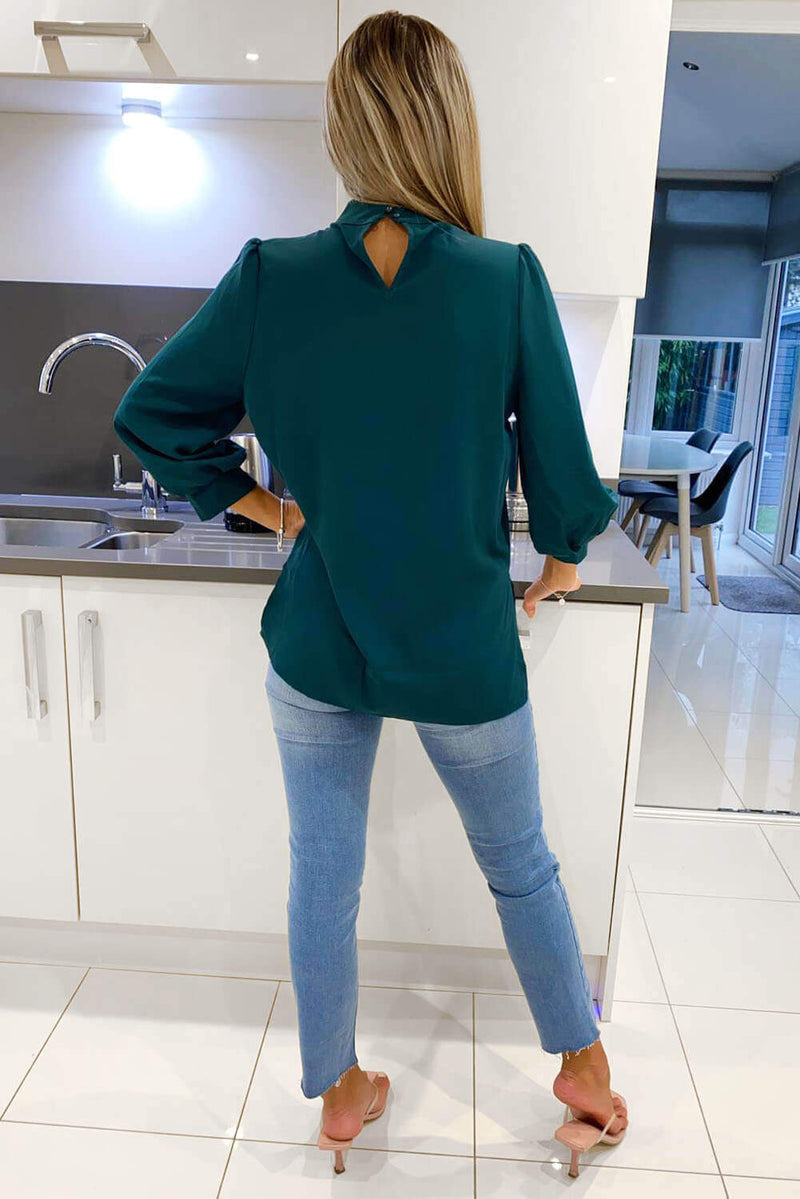 Teal Wide Sleeve Cuff Top
