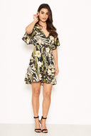 Tropical Frill Detailed Wrap Dress