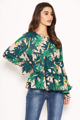 Tropical Printed Peplum Tiered Top
