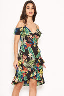 Tropical Strappy Frill Wrap Dress