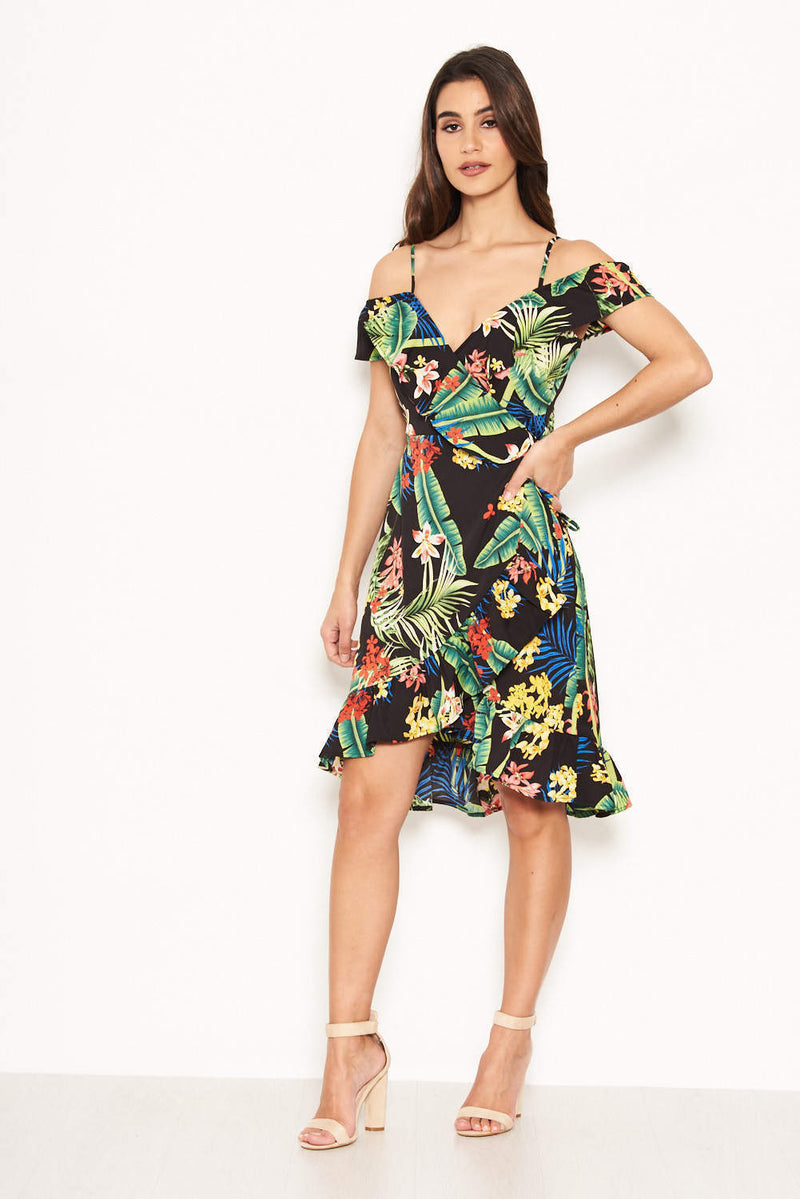 Ax paris curve sales tropical wrap dress