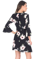 V Neck Floral Dress with Bell Sleeves