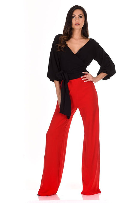 Red Flared High Waisted Trousers