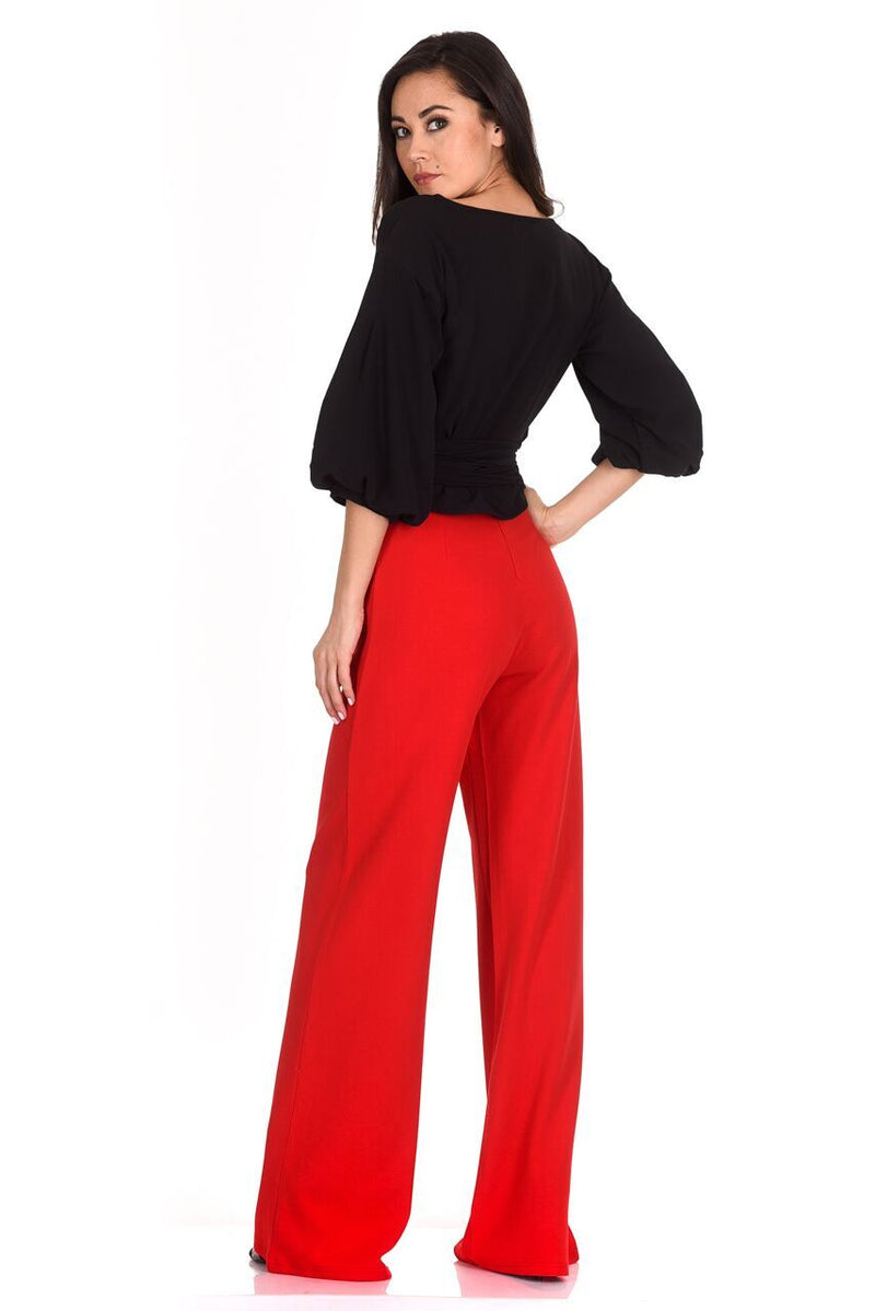 Red Flared High Waisted Trousers